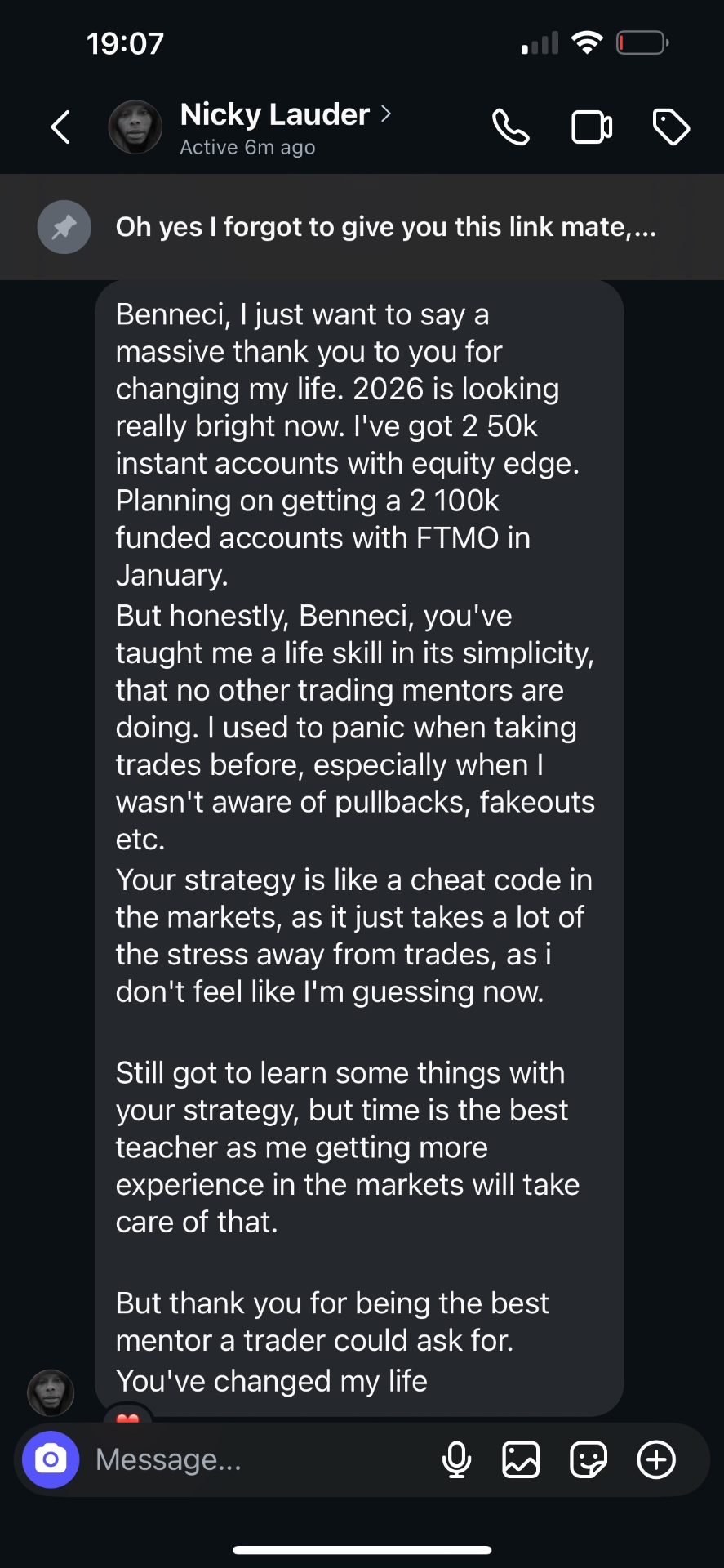 Testimonial screenshot from student Nicky