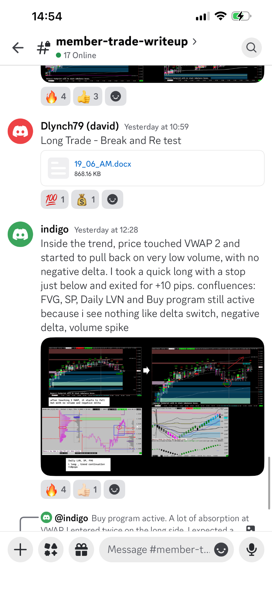 Discord trade write-up — indigo VWAP 2 long with low volume pullback