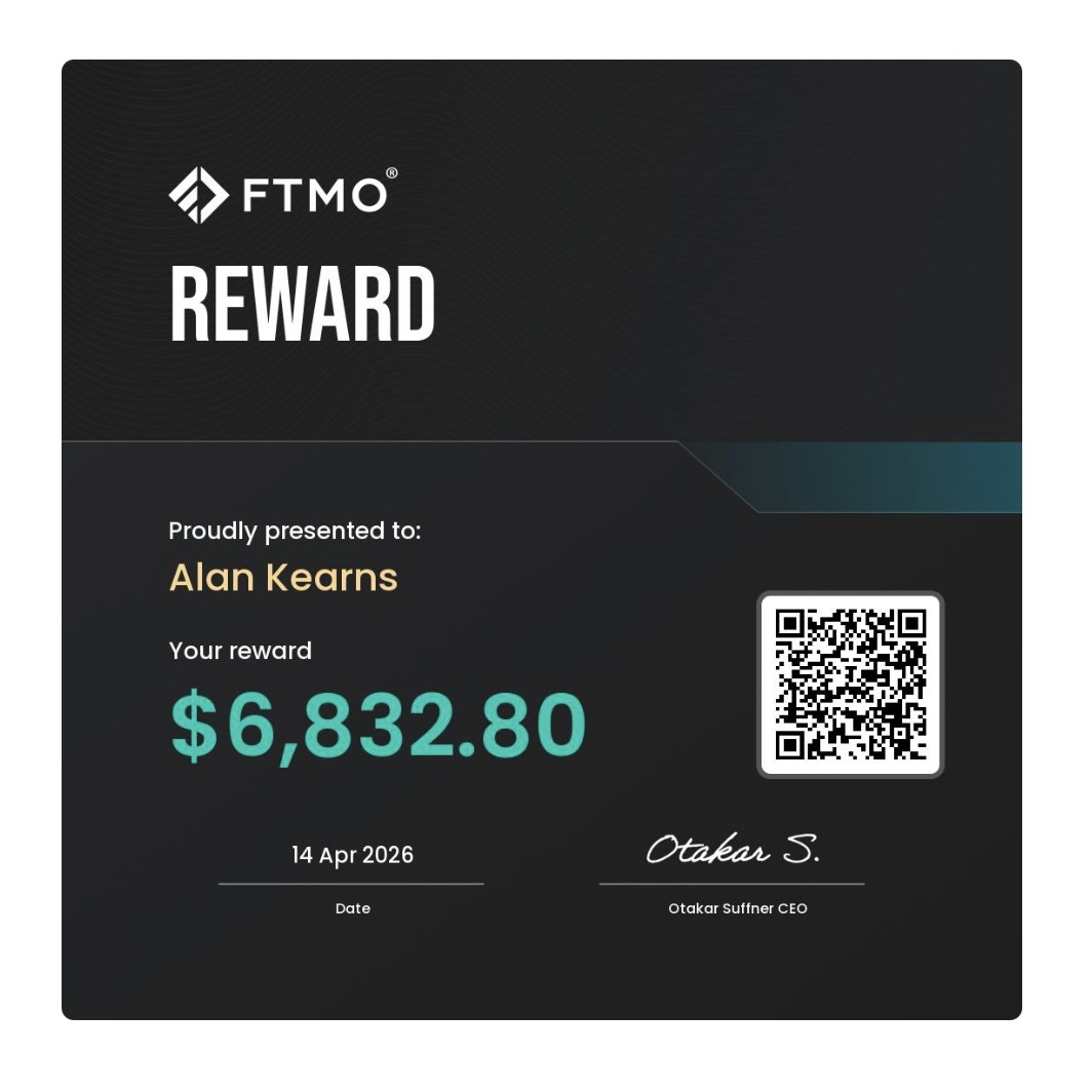 FTMO reward payout of $6,832.80