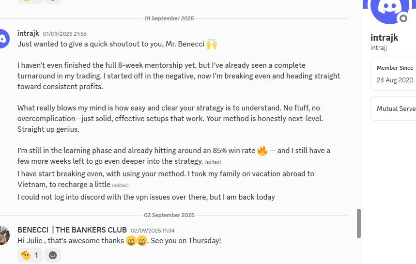 Testimonial screenshot from student Intrajk