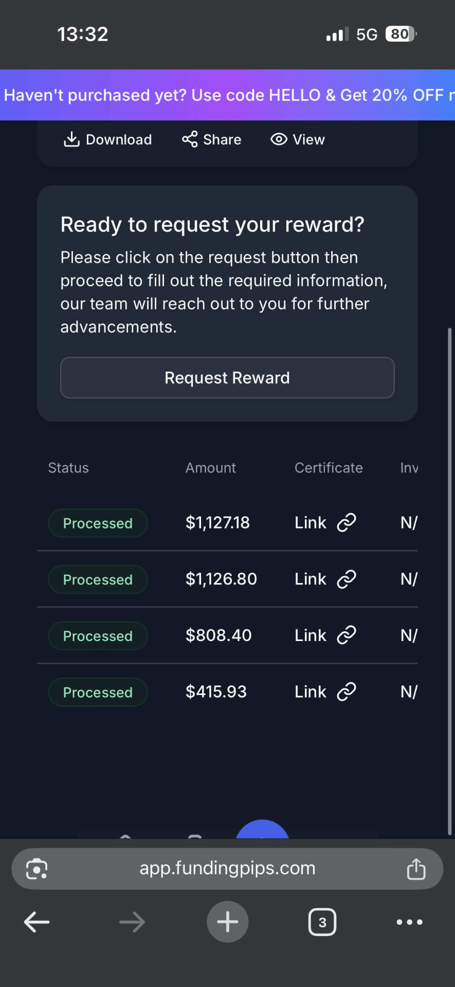 FundingPips processed payouts list